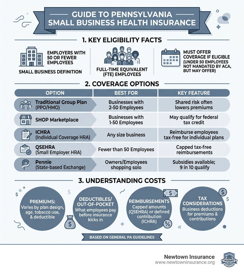 Infographic showing Pennsylvania small business health insurance options, costs, and key eligibility facts - pennsylvania Infographic showing Pennsylvania small business health insurance options, costs, and key eligibility facts - pennsylvania