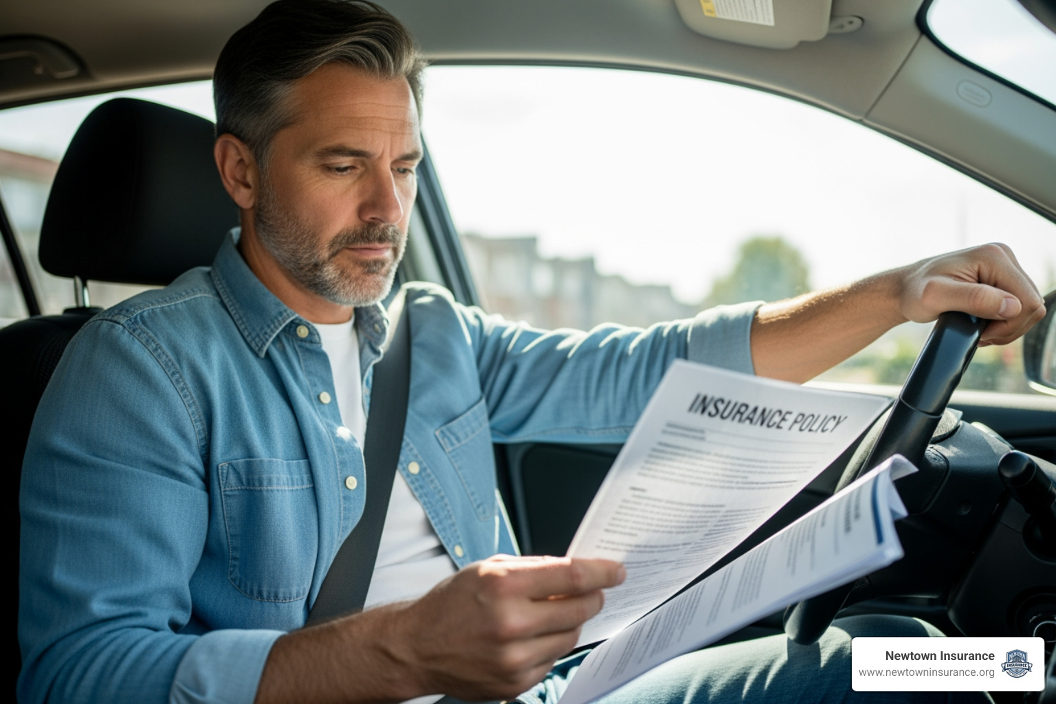 driver reviewing an insurance policy driver reviewing an insurance policy