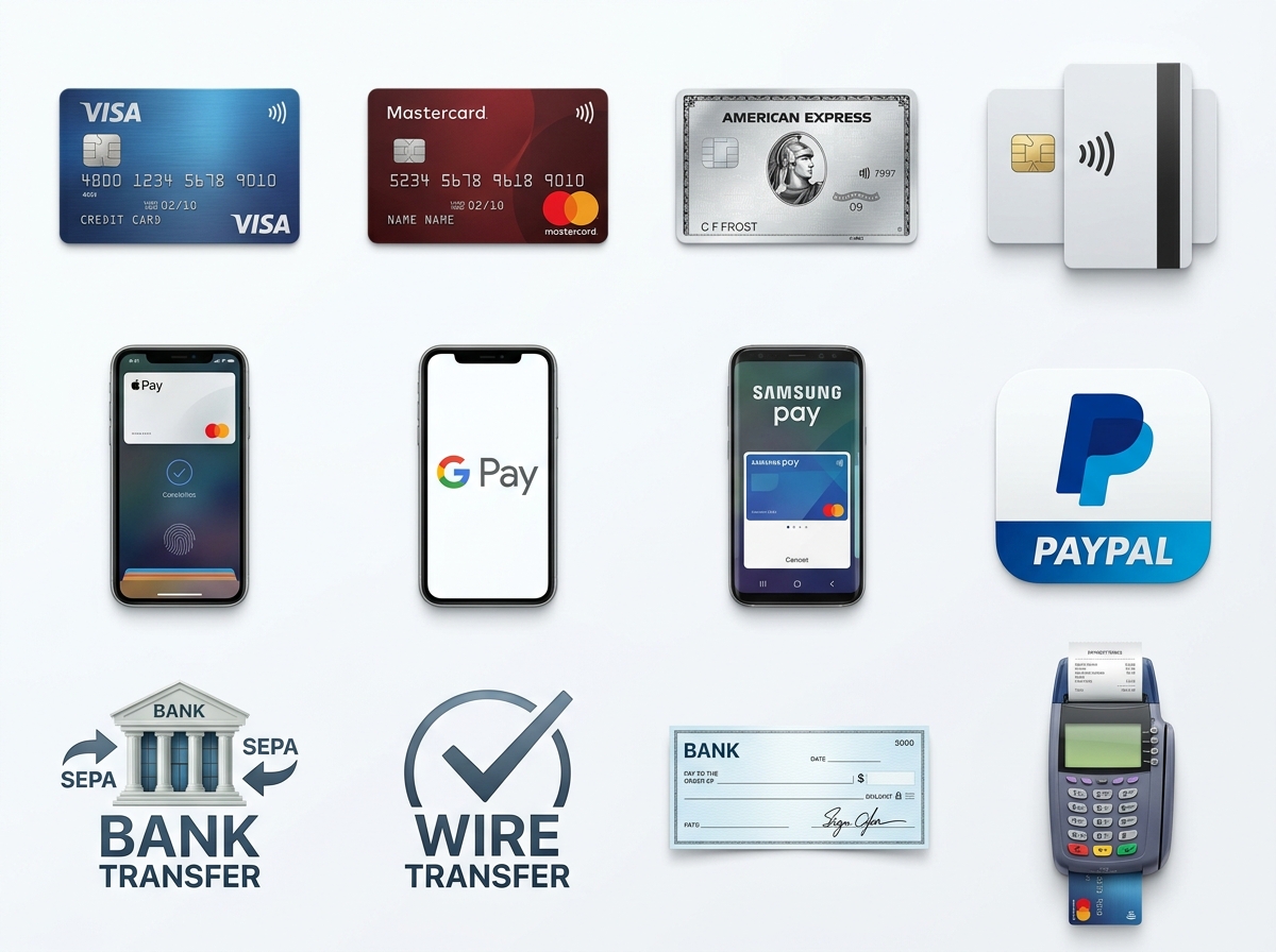 Icons representing various payment methods like credit cards, bank transfers, and mobile pay - auto insurance payment plans Icons representing various payment methods like credit cards, bank transfers, and mobile pay - auto insurance payment plans