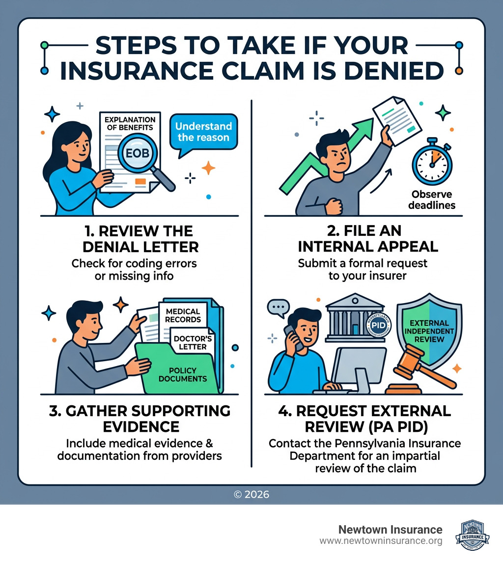 Steps to take if your insurance claim is denied - insurance in Pennsylvania infographic Steps to take if your insurance claim is denied - insurance in Pennsylvania infographic