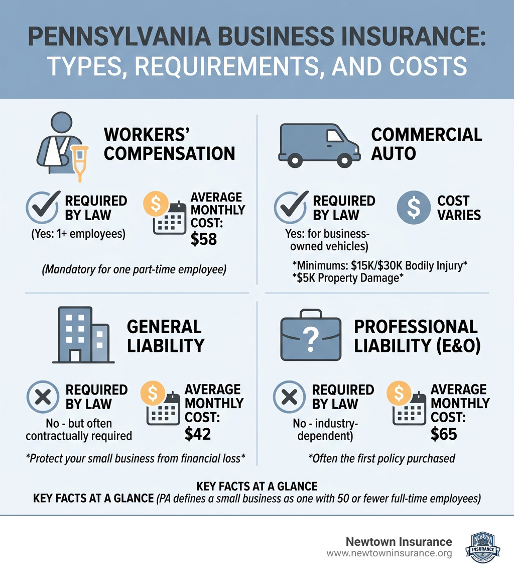 Infographic: Pennsylvania business insurance types, requirements, and average monthly costs - business insurance Infographic: Pennsylvania business insurance types, requirements, and average monthly costs - business insurance