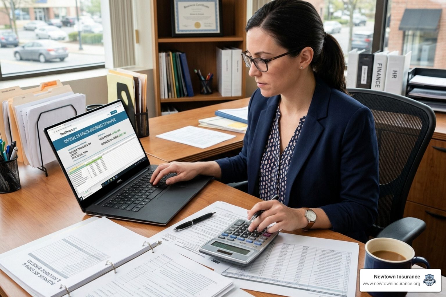 Small business owner using a calculator to estimate health insurance premiums and tax credits - pennsylvania small business Small business owner using a calculator to estimate health insurance premiums and tax credits - pennsylvania small business