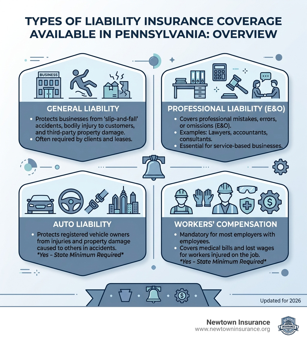 Types of liability insurance coverage available in Pennsylvania overview infographic - liability insurance pa infographic 