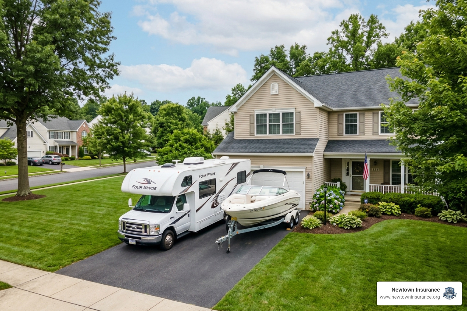 RV and boat parked in a Newtown PA driveway RV and boat parked in a Newtown PA driveway