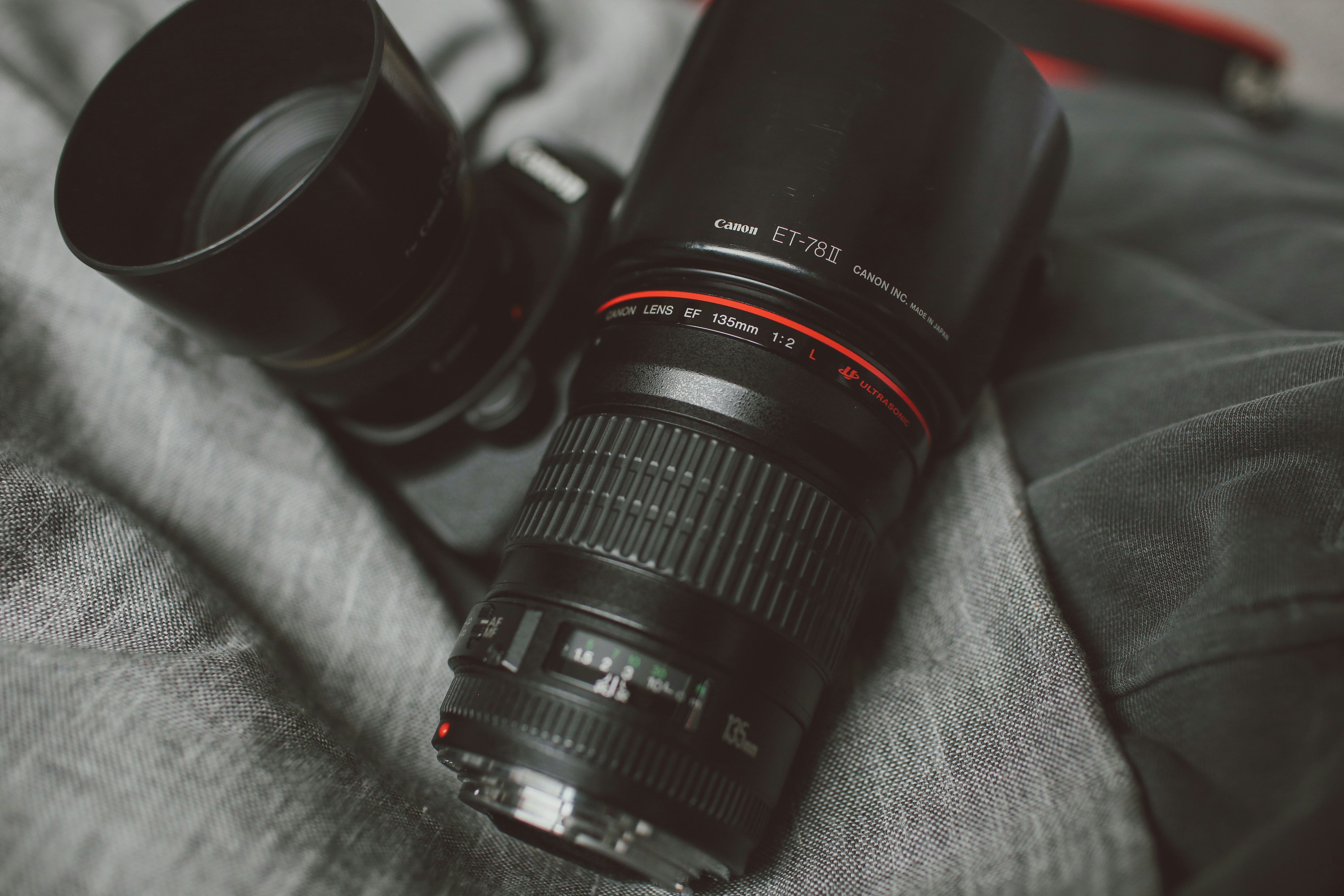 Professional camera and high-end lens on a desk - scheduled personal property