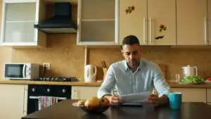 homeowner reviewing home and car insurance paperwork