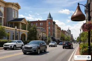 Cars driving through downtown Hershey Pennsylvania
